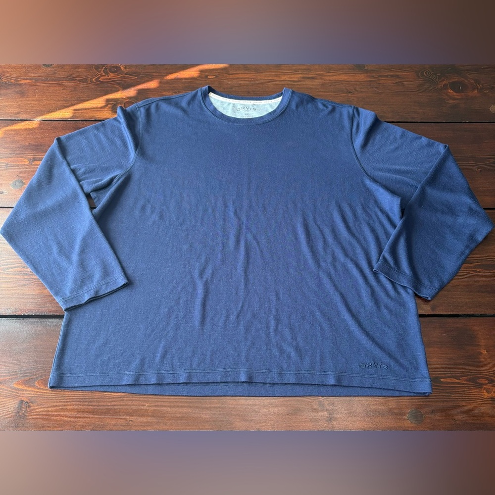 Orvis Classic Collection Long Sleeve Pullover Tee Shirt Blue Mens XXL Fishing